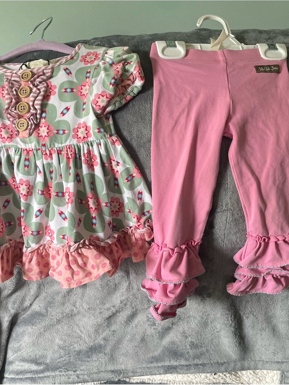 Matilda Jane Pink and Mint Floral Two-Piece Girls Matching Set Sz 2